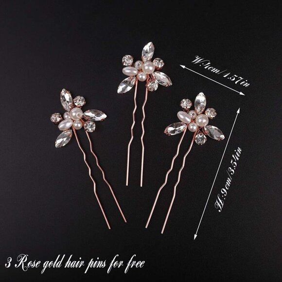 Rose Gold Bridal Hair Vine Pearl Crystal Beads Wedding Head Piece Accessories